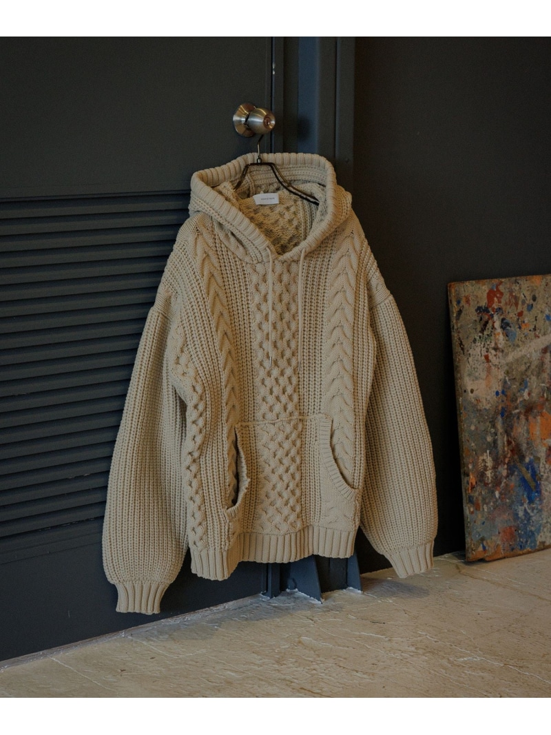 【SALE／20%OFF】【WEB限定】ボリュームケーブル ニット パーカー / ロングシーズン着用可能 / 超軽量 / ユニセックス ADAM ET ROPE' HOMME アダムエロペ トップス パーカー・フーディー グレー ブラック ベージュ【RBA_E】【送料無料】[ Fashion]