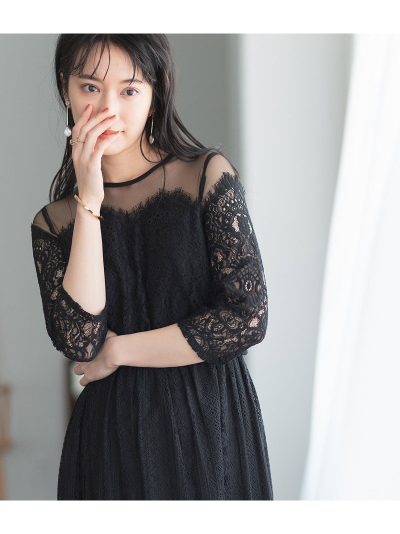 楽天市場 チュールパネルレースドレス Adam Et Rope アダムエロペ ワンピース ワンピースその他 グリーン ブラック ブルー 送料無料 Rakuten Fashion J Adore Jun Online