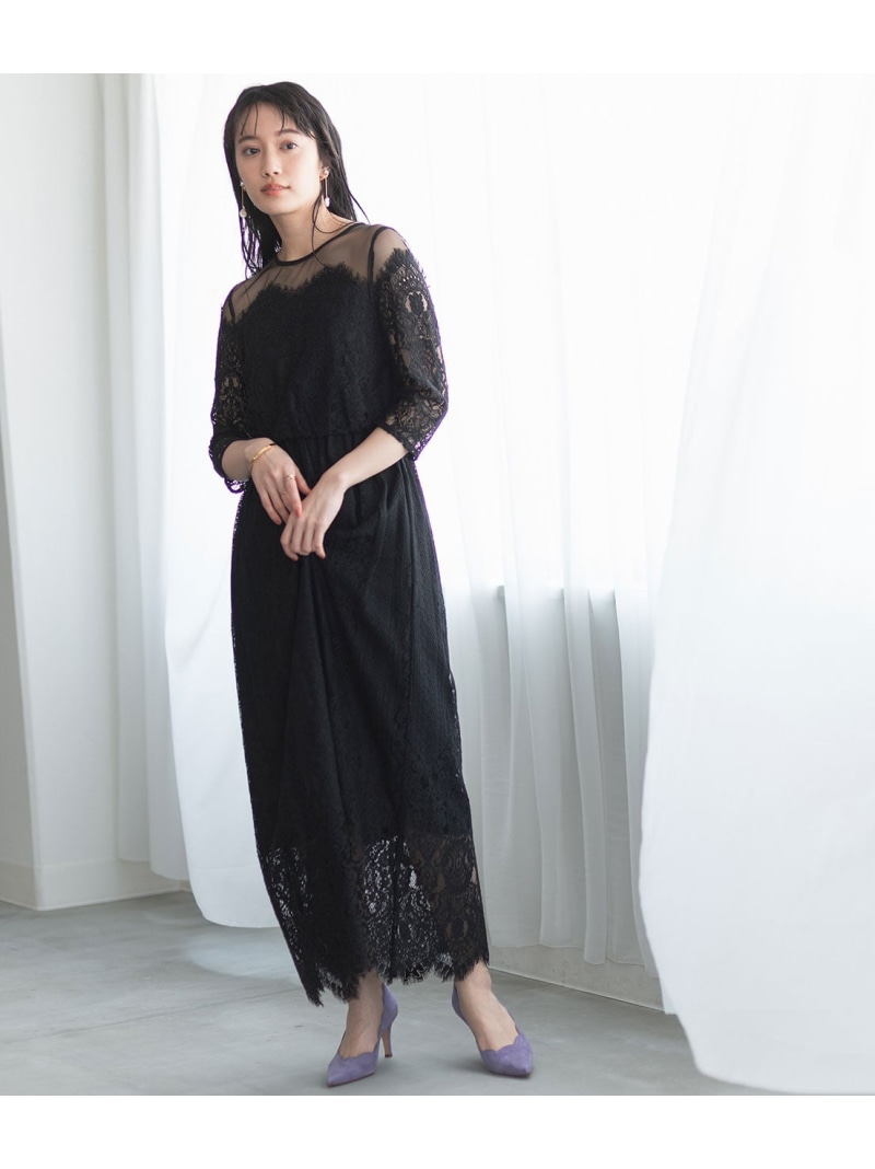 楽天市場 チュールパネルレースドレス Adam Et Rope アダムエロペ ワンピース ワンピースその他 グリーン ブラック ブルー 送料無料 Rakuten Fashion J Adore Jun Online
