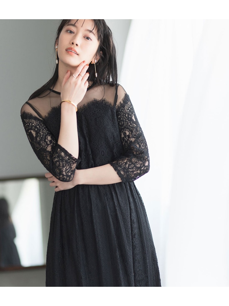 楽天市場 チュールパネルレースドレス Adam Et Rope アダムエロペ ワンピース ワンピースその他 グリーン ブラック ブルー 送料無料 Rakuten Fashion J Adore Jun Online