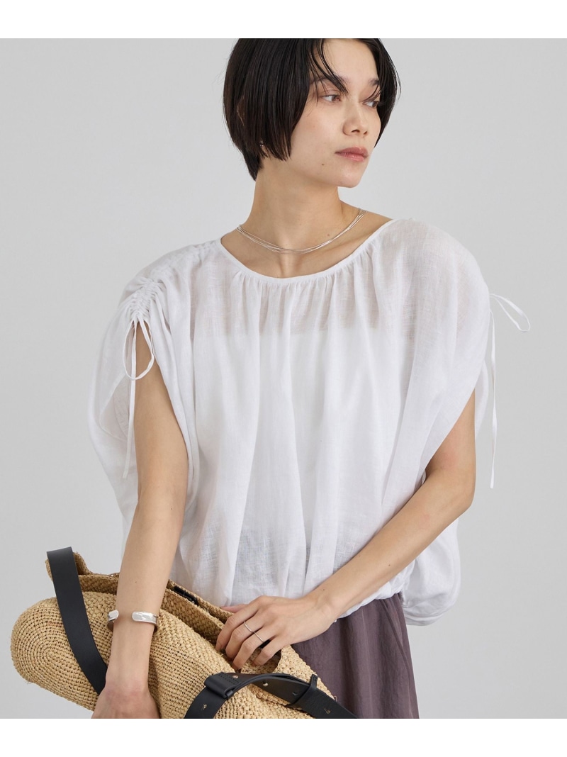 【WEB限定】ヨーロピアンリネンドロストギャザーブラウス SALON adam et rope' サロン アダム エ ロペ トップス シャツ・ブラウス グレー ホワイト ブルー【送料無料】[ Fashion]