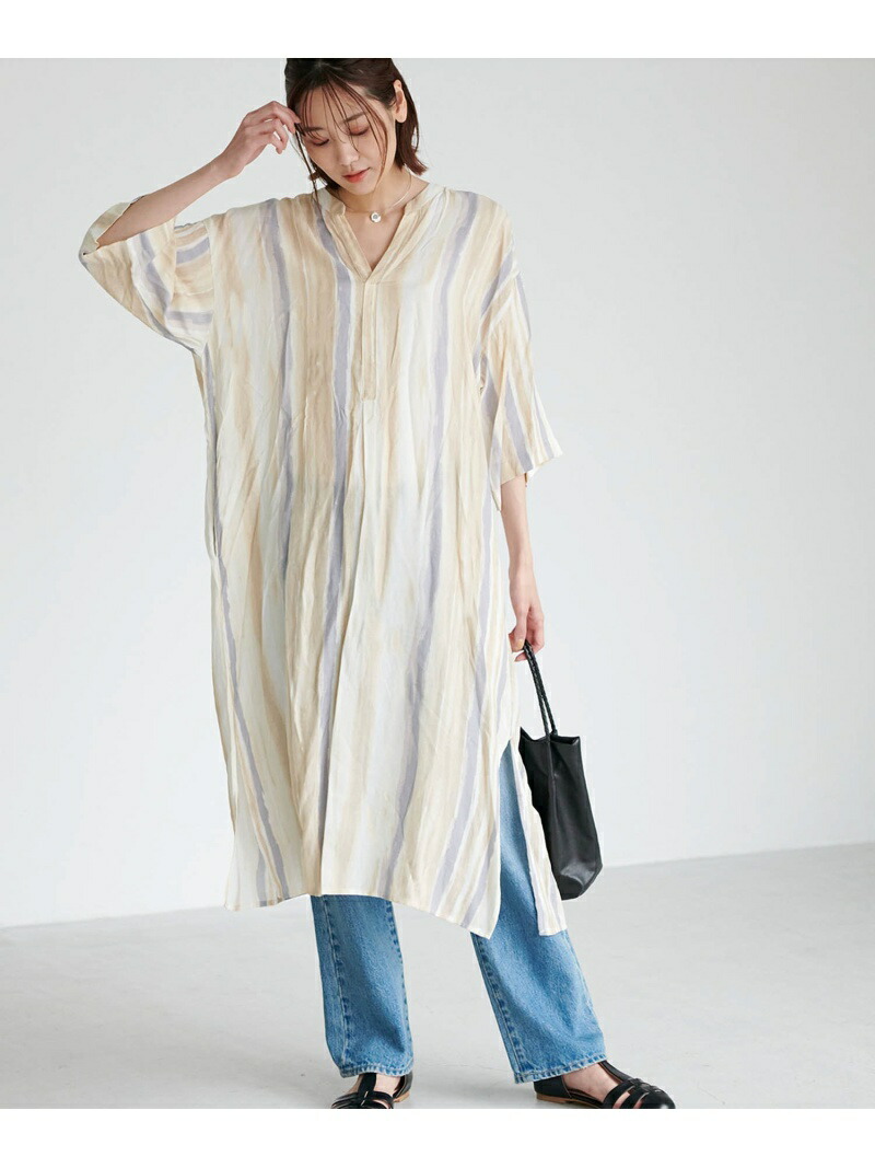 手書き風ストライプシャツワンピース Rope Picnic ロペピクニック ワンピース シャツワンピース イエロー ブラウン パープル 先行予約 送料無料 Rakuten Fashion septicin Com