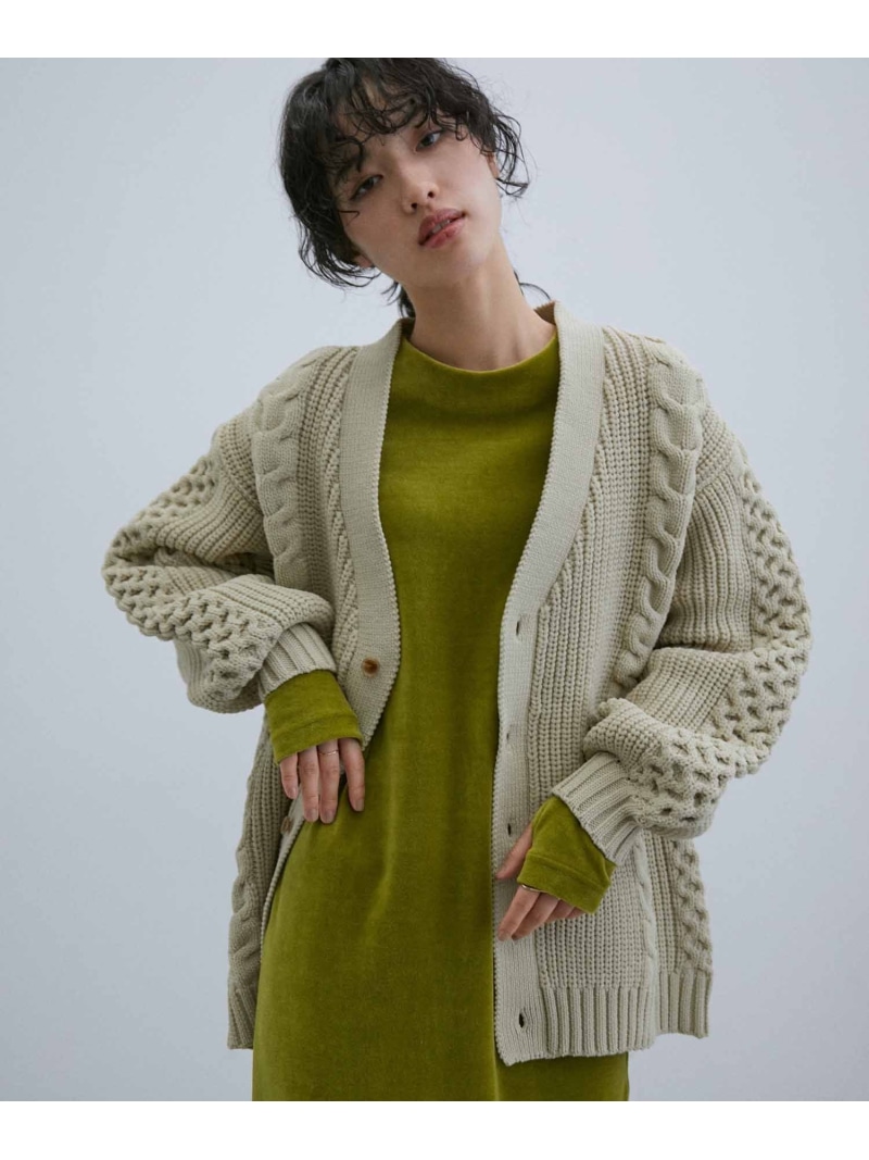 【SALE／20%OFF】【WEB限定】ボリューム ケーブル オーバーサイズ カーディガン / 超軽量 / ユニセックス ADAM ET ROPE' HOMME アダムエロペ トップス カーディガン ブラウン グレー ブラック ホワイト【RBA_E】【送料無料】[ Fashion]
