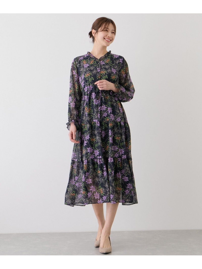 【SALE／20%OFF】フリルネック花柄ワンピース JAYRO ジャイロ ワンピース・ドレス ワンピース ネイビー ホワイト【RBA_E】【送料無料】[ Fashion]