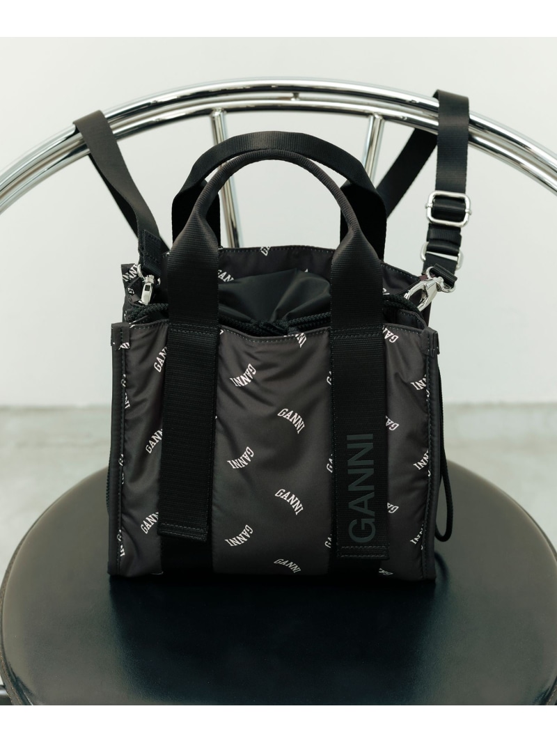 【GANNI for ADAM ET ROPE\u0027】Re-Tech Logo Print Small Tote ADAM ET ROPE\u0027 FEMME アダムエロペ 御徒面子 ショルダーバッグ 黒いこと【貨物輸送無料】[ Fashion]
