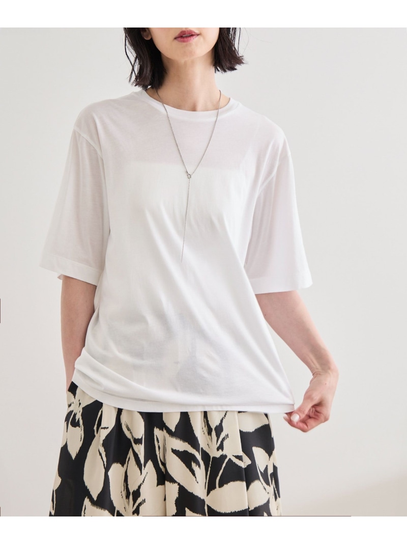【SALE／50%OFF】【洗える】グレイス天竺 5分袖Tシャツ ROPE' ロペ トップス カットソー・Tシャツ ホワイト ブラック ブルー【RBA_E】【送料無料】[ Fashion]