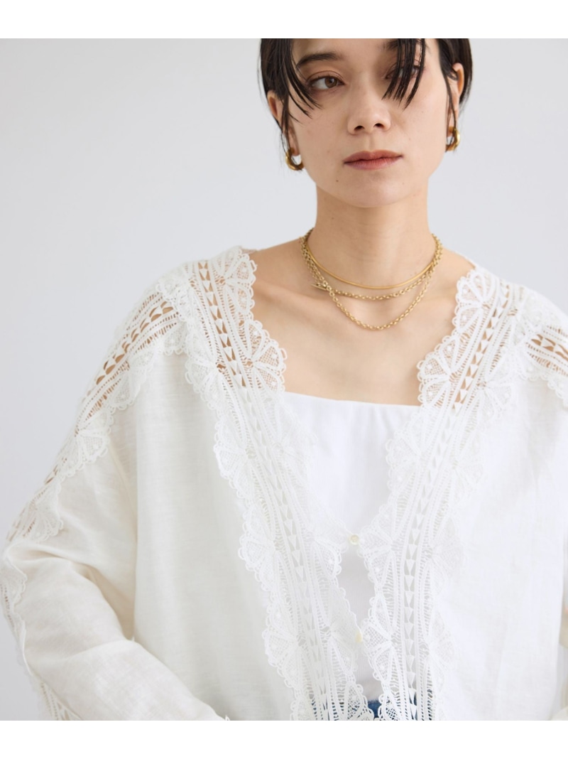 リトリートレースブラウス / セットアップ対応 SALON adam et rope' サロン アダム エ ロペ トップス シャツ・ブラウス ホワイト ブラック【先行予約】*【送料無料】[ Fashion]