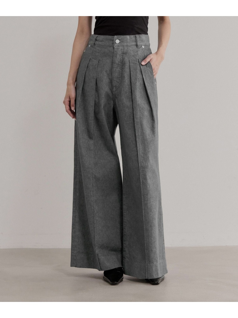 【EMOELLE】2タックデニムパンツ ADAM ET ROPE' FEMME アダムエロペ パンツ ジーンズ・デニムパンツ ベージュ グレー【送料無料】[ Fashion]