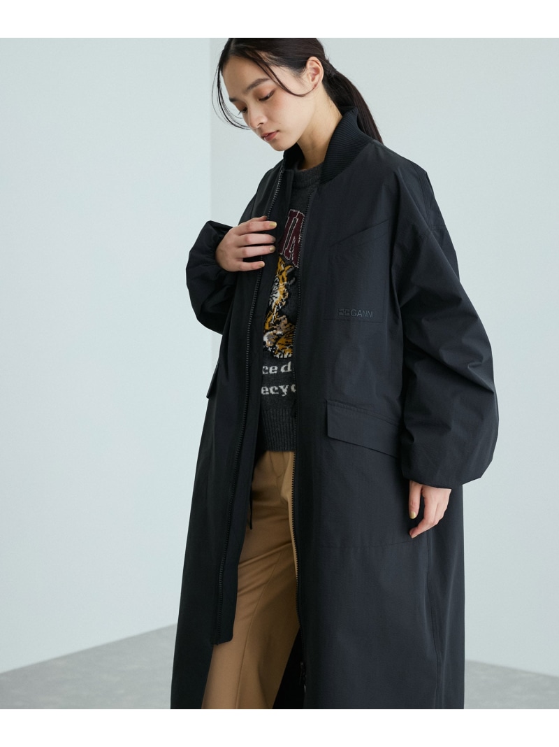 【GANNI(ガニー)】 Tech Seersucker Oversized Shell Coat ADAM ET ROPE' FEMME アダムエロペ ジャケット・アウター その他のジャケット・アウター カーキグリーン ブラック【送料無料】[ Fashion]｜J&rsquo;aDoRe JUN ONLINE