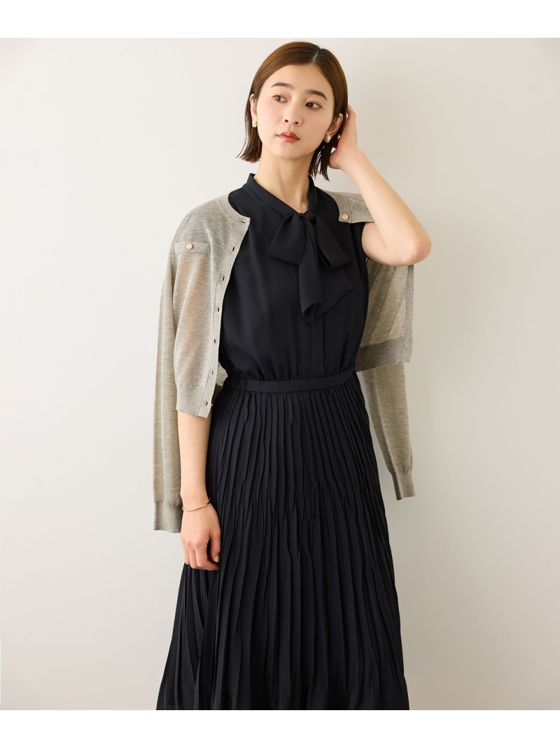 ジョーゼットフレンチスリーブプリーツワンピース/26SS ROPE' ロペ ワンピース・ドレス ワンピース ネイビー【先行予約】*【送料無料】[ Fashion]