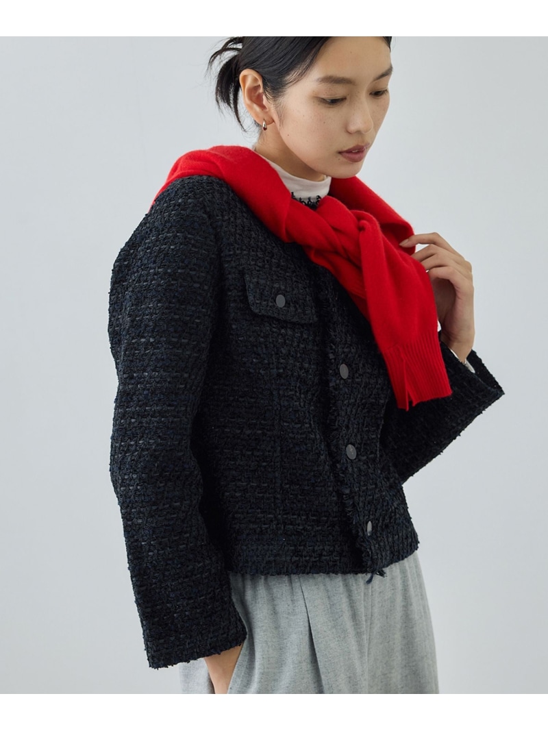 【COOHEM(コーヘン)】BASIC TWEED VELVET JACKET ROPE' ロペ ジャケット・アウター ノーカラージャケット ネイビー ベージュ【送料無料】[ Fashion]