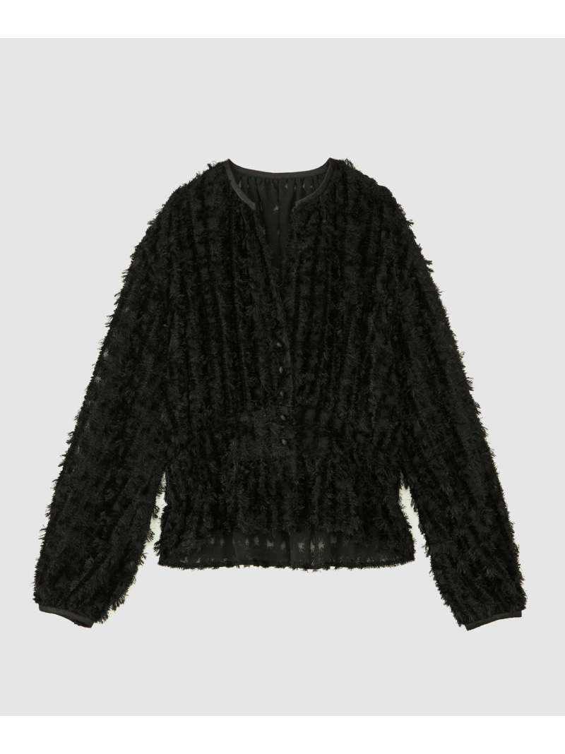 【SALE／30%OFF】シアーフリンジデザインブラウス ROPE' ロペ トップス シャツ・ブラウス ブラック ネイビー グレー【RBA_E】【送料無料】[ Fashion]