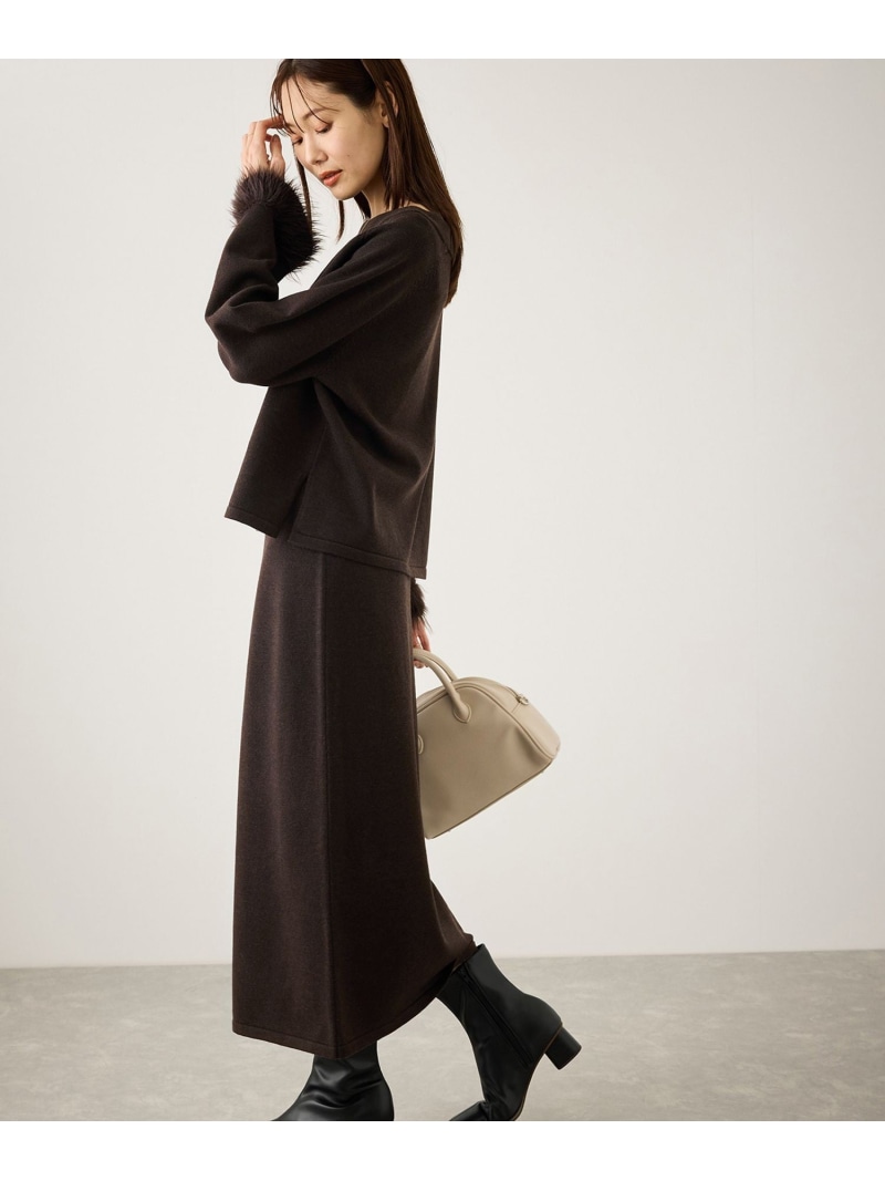 【SALE／25%OFF】フェイクファースリーブニットセットアップ ROPE' PICNIC ロペピクニック ワンピース・ドレス ワンピース グレー【RBA_E】【送料無料】[ Fashion]