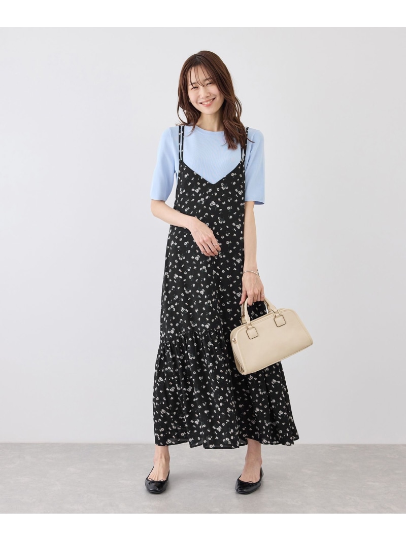花柄ティアードダブルストラップキャミワンピース ROPE' PICNIC ロペピクニック ワンピース・ドレス ワンピース ブラック ブラウン【先行予約】*【送料無料】[ Fashion] 5,127円