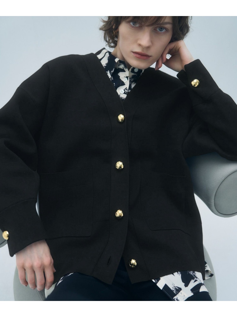 【SALE／30%OFF】【サステナブル】ロゴボタンミドルカーディガン ADAM ET ROPE' FEMME アダムエロペ トップス カーディガン ブラック ホワイト オレンジ【RBA_E】【送料無料】[ Fashion]