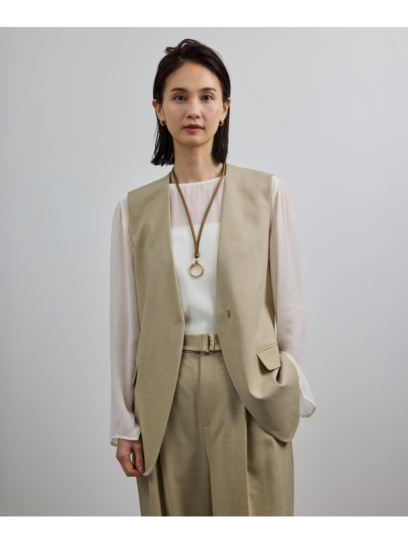 【SALE／30%OFF】【洗える】ウール混ツイル ジレベスト/セットアップ対応【WEB・一部店舗限定】 ROPE' ロペ トップス ベスト・ジレ ベージュ ブラック【RBA_E】【送料無料】[ Fashion]