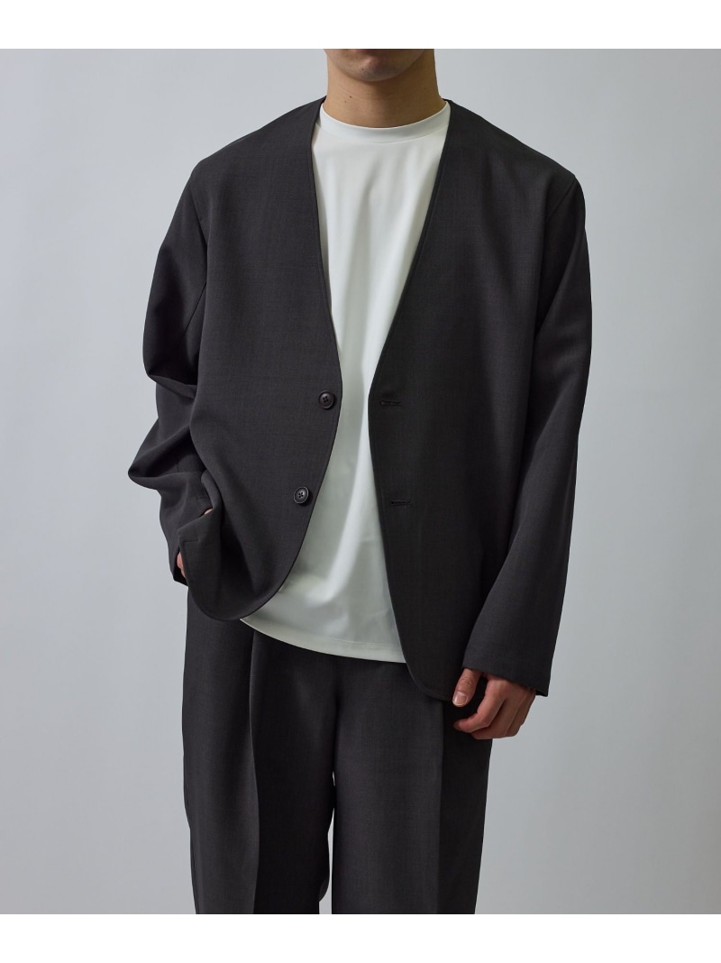 【SALE／10%OFF】メランジ配色ノーカラージャケット/セットアップ対応 LE CERCLE par rope' HOMME ジュン スタンダード ピックス ジャケット・アウター ノーカラージャケット グレー ブラウン【RBA_E】【送料無料】[ Fashion]