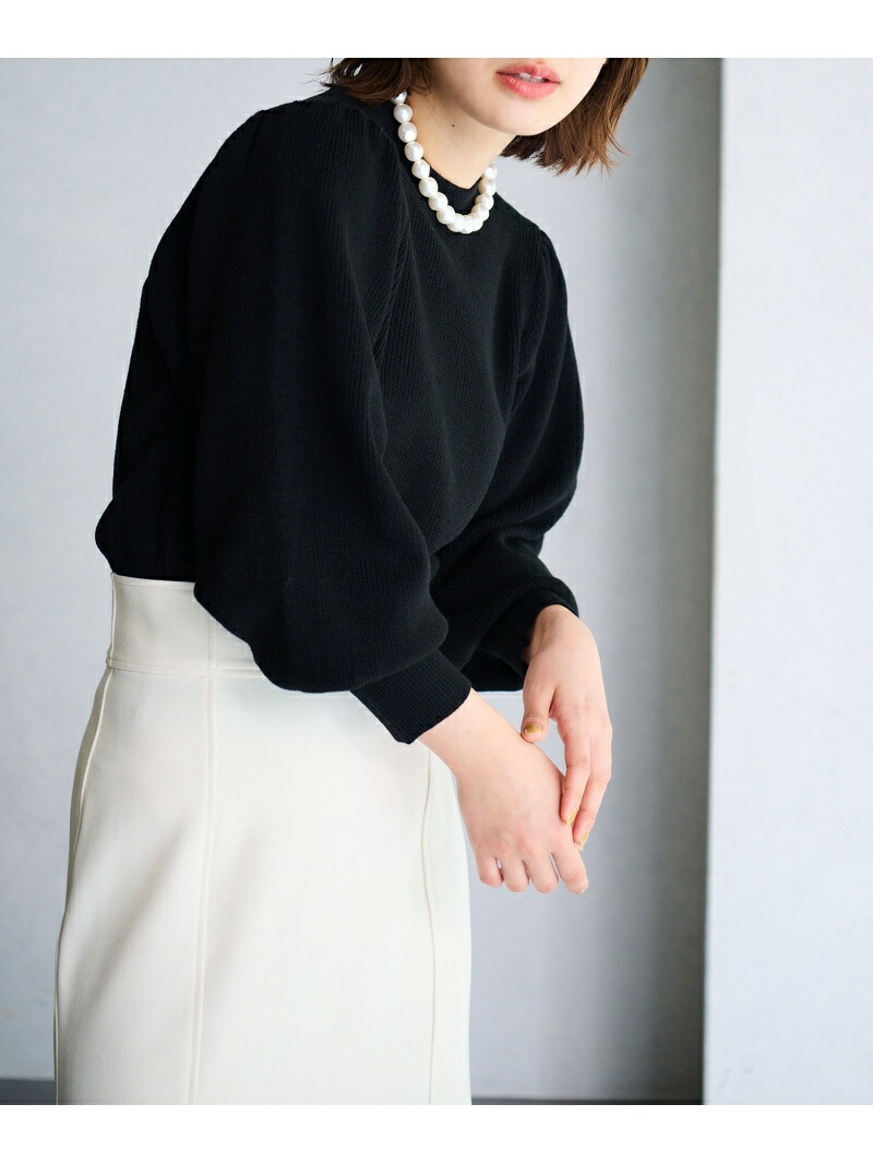 ふんわりボリューム袖クルーネック畦編みニットプルオーバー Vis A Vis ビス ニット ふんわりボリューム袖クルーネック畦編みニットプルオーバー Vis A Vis ビス ニット
