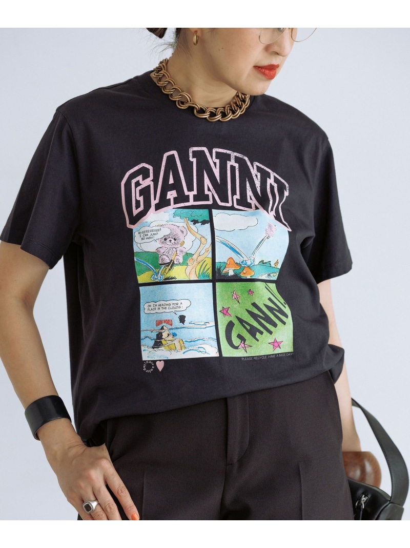 【GANNI for ADAM ET ROPE'】別注Basic Jersey TEDDY Tee ADAM ET ROPE' FEMME アダムエロペ トップス カットソー・Tシャツ ホワイト グレー【先行予約】*【送料無料】[ Fashion]｜J&rsquo;aDoRe JUN ONLINE