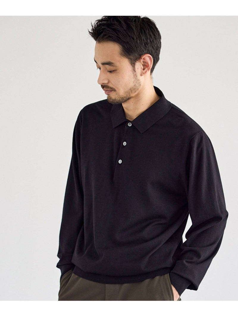 シルキータッチニットポロ JUN STANDARD PICKS ジュン スタンダード ピックス トップス ポロシャツ ブラック ネイビー【送料無料】[ Fashion]