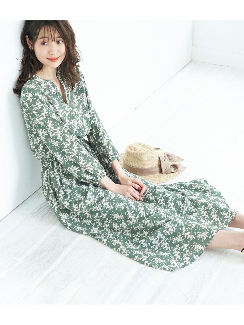 楽天市場 Rakuten Fashion Web限定 花柄キーネックワンピース Rope Picnic ロペピクニック ワンピース ワンピースその他 グリーン ブラック 送料無料 J Adore Jun Online