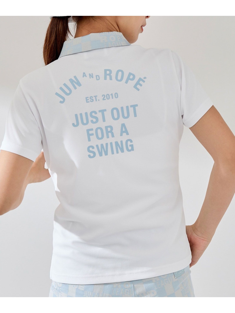 【SALE／50%OFF】【UV】【吸水速乾】チェッカーボード衿バックプリント半袖ポロ JUN&ROPE' ジュンアンドロペ トップス ポロシャツ ブルー イエロー ブラック【RBA_E】【送料無料】[ Fashion]｜J&rsquo;aDoRe JUN ONLINE