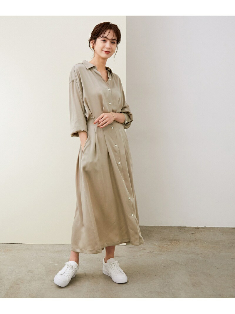 テンセルサテンウエストタックワンピース Rope ロペ ワンピース ワンピースその他 ネイビー ブラウン 送料無料 Rakuten Fashion Sermus Es