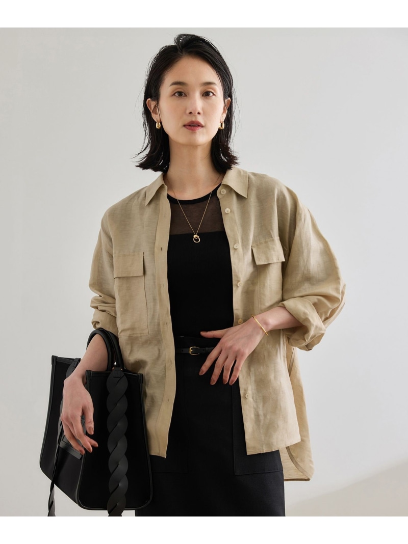 【SALE／50%OFF】ブライトリネン フラップシャツブラウス/洗える ROPE' ロペ トップス シャツ・ブラウス ピンク ベージュ【RBA_E】【送料無料】[ Fashion]