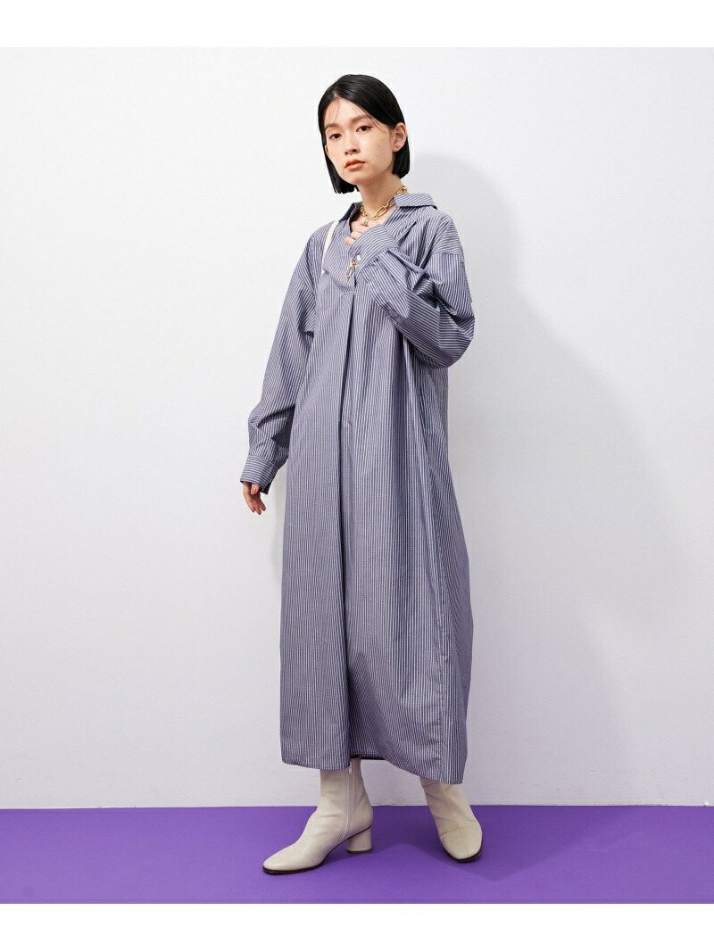 アウトレット店舗 Web限定 Tcストライプスキッパーワンピース Aer Adam Et Rope Femme アダムエロペ ワンピース シャツ ワンピース ホワイト ネイビー ブルー 送料無料 Rakuten Fashion Sermus Es