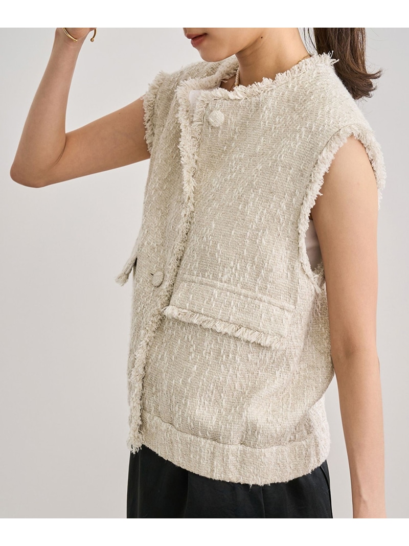 【SALE／50%OFF】サマーツイードジレ ROPE' ロペ トップス ベスト・ジレ ホワイト ブラック【RBA_E】【送料無料】[ Fashion]｜J&rsquo;aDoRe JUN ONLINE