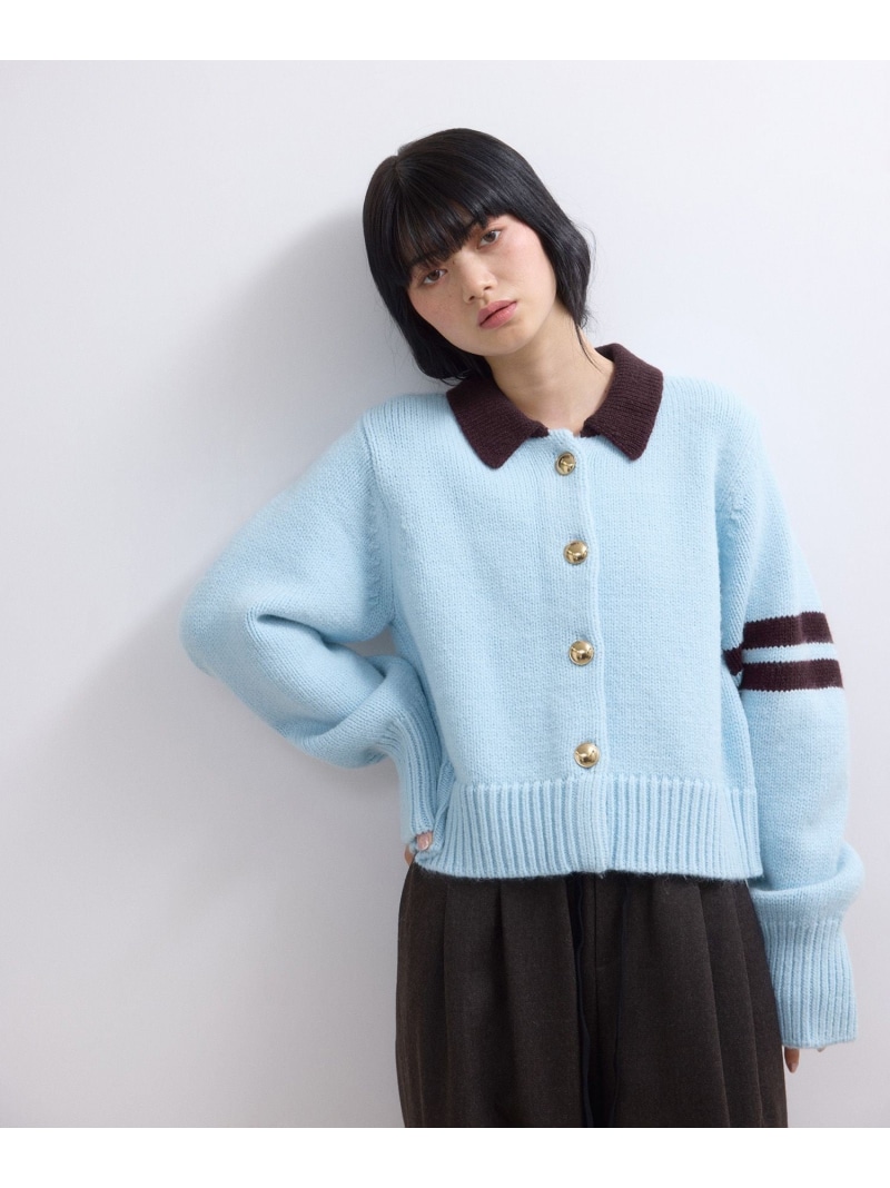 【WEB制限事項】ポロニットカーディガン ADAM ET ROPE\u0027 FEMME アダムエロペ トップス ジレー 青色 赤銅色 米国海軍【貨物輸送無料】[ Fashion] レディースファッション-トップス-カーディガン・ボレロ