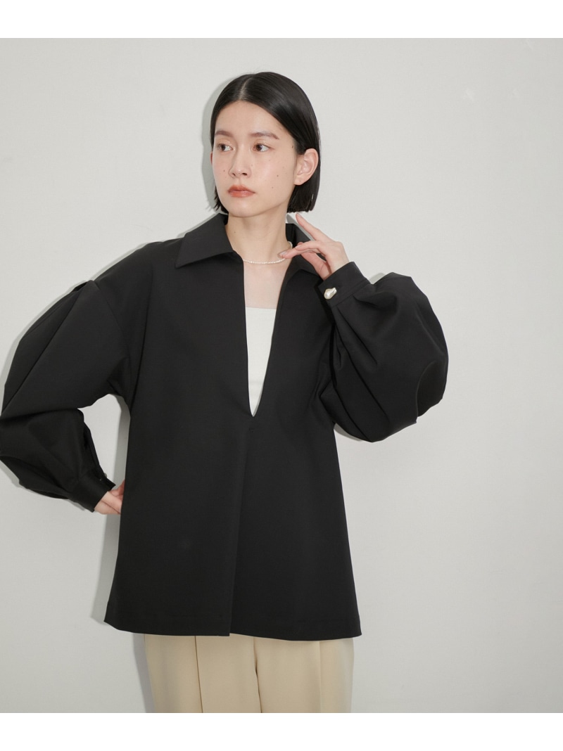 【SALE／50%OFF】タックスリーブスキッパーシャツ ADAM ET ROPE' FEMME アダムエロペ トップス シャツ・ブラウス ブラック ホワイト【RBA_E】【送料無料】[ Fashion]