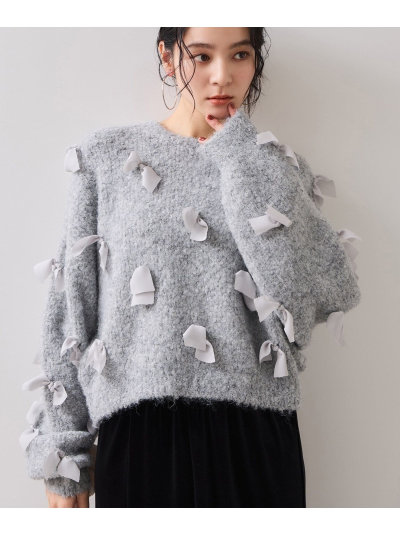 【WEB限定】ゆるっとボリュームリボンモチーフニット VIS ビス トップス ニット ベージュ グレー【送料無料】[ Fashion]