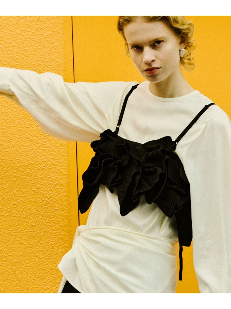 【サステナブル】ニットフリルビスチェ ADAM ET ROPE' FEMME アダムエロペ トップス ベスト・ジレ ブラック【送料無料】[ Fashion]