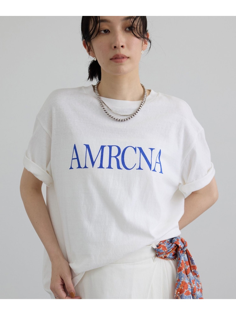 【Americana(アメリカーナ)】ラフィー丸胴 プリントT / センターロゴ SALON adam et rope サロン アダム エ ロペ トップス カットソー・Tシャツ ホワイト グレー【先行予約】*【送料無料】[ Fashion]