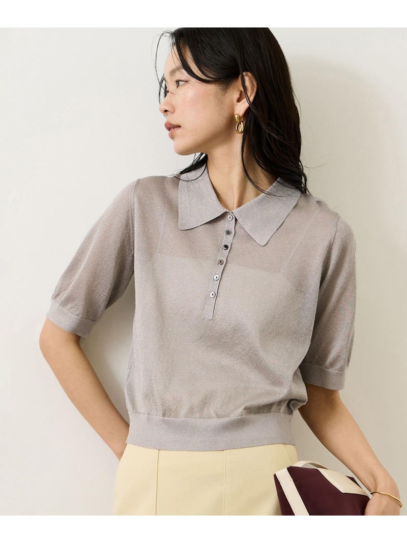 【SALE／50%OFF】シアーラメポロ襟プルオーバー/イージーケア ROPE' ロペ トップス ニット ベージュ ネイビー ピンク【RBA_E】【送料無料】[ Fashion]｜J&rsquo;aDoRe JUN ONLINE