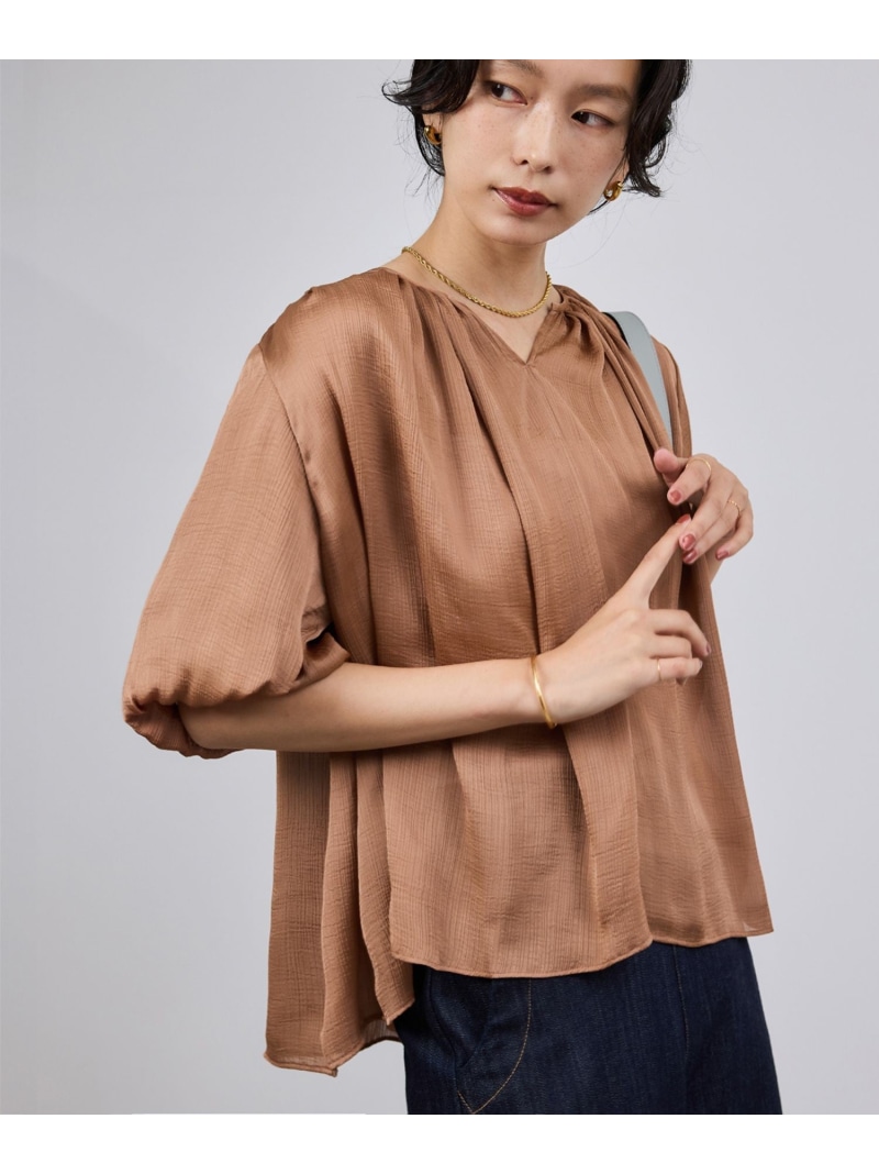 【SALE／50%OFF】楊柳スキッパーブラウス/イージーケア ROPE' ロペ トップス シャツ・ブラウス ブラック ブラウン【RBA_E】【送料無料】[ Fashion]