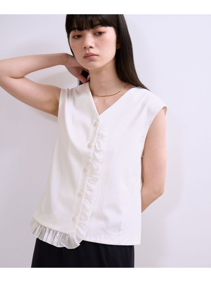 【WEB限定】・【定番】ラッフルコンビスリーブレストップス ADAM ET ROPE' FEMME アダムエロペ トップス カットソー・Tシャツ ブラック ホワイト【送料無料】[ Fashion]｜J&rsquo;aDoRe JUN ONLINE