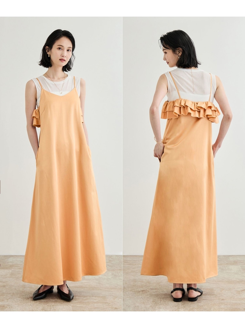【SALE／70%OFF】【洗える】シャイニーサテンキャミワンピース ROPE ロペ ワンピース・ドレス ドレス ホワイト オレンジ【RBA_E】【送料無料】[ Fashion]