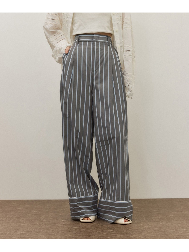 ストライプシャツスラックス ADAM ET ROPE' FEMME アダムエロペ パンツ スラックス・ドレスパンツ グレー ブルー【送料無料】[ Fashion]