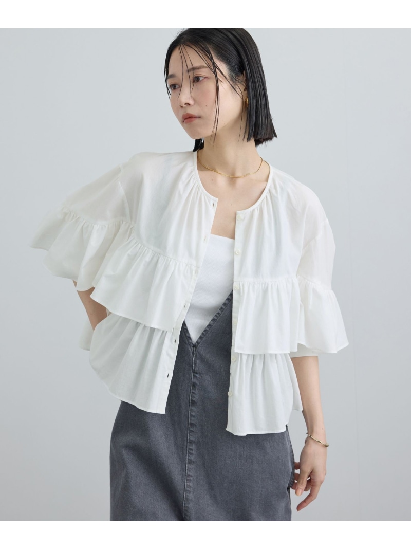【WEB限定】フリルギャザーブラウス SALON adam et rope' サロン アダム エ ロペ トップス シャツ・ブラウス ホワイト ベージュ ブルー【送料無料】[ Fashion]