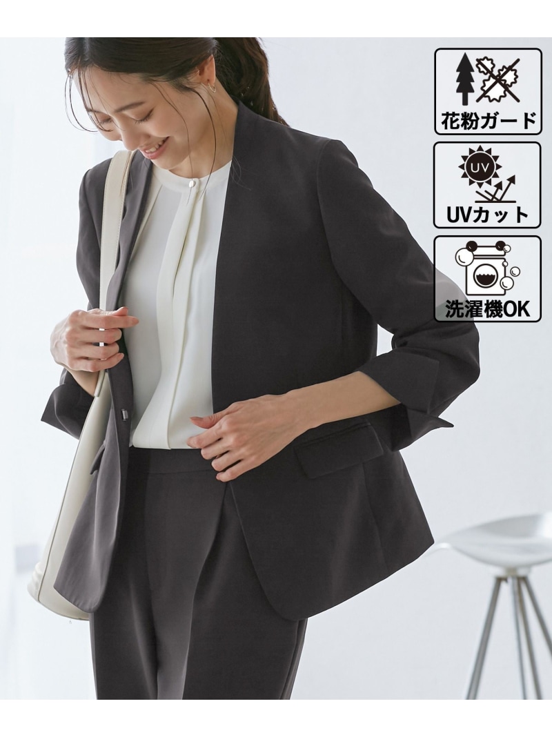 ROPE PICNICセットアップ ネイビー ノーカラー ストレッチ40/36 ROPÉ PICNIC(ロペピクニック) / 【花粉ガード・UVカット】360