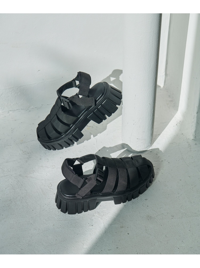 【SALE／30%OFF】トラックソールグルカサンダル ADAM ET ROPE' FEMME アダムエロペ シューズ・靴 サンダル ブラック ベージュ【RBA_E】【送料無料】[ Fashion]