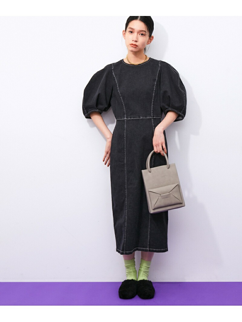 ラウンドスリーブデニムワンピース Adam Et Rope アダムエロペ ワンピース ワンピースその他 ブラック ブルー 先行予約 送料無料 Rakuten Fashion Andapt Com