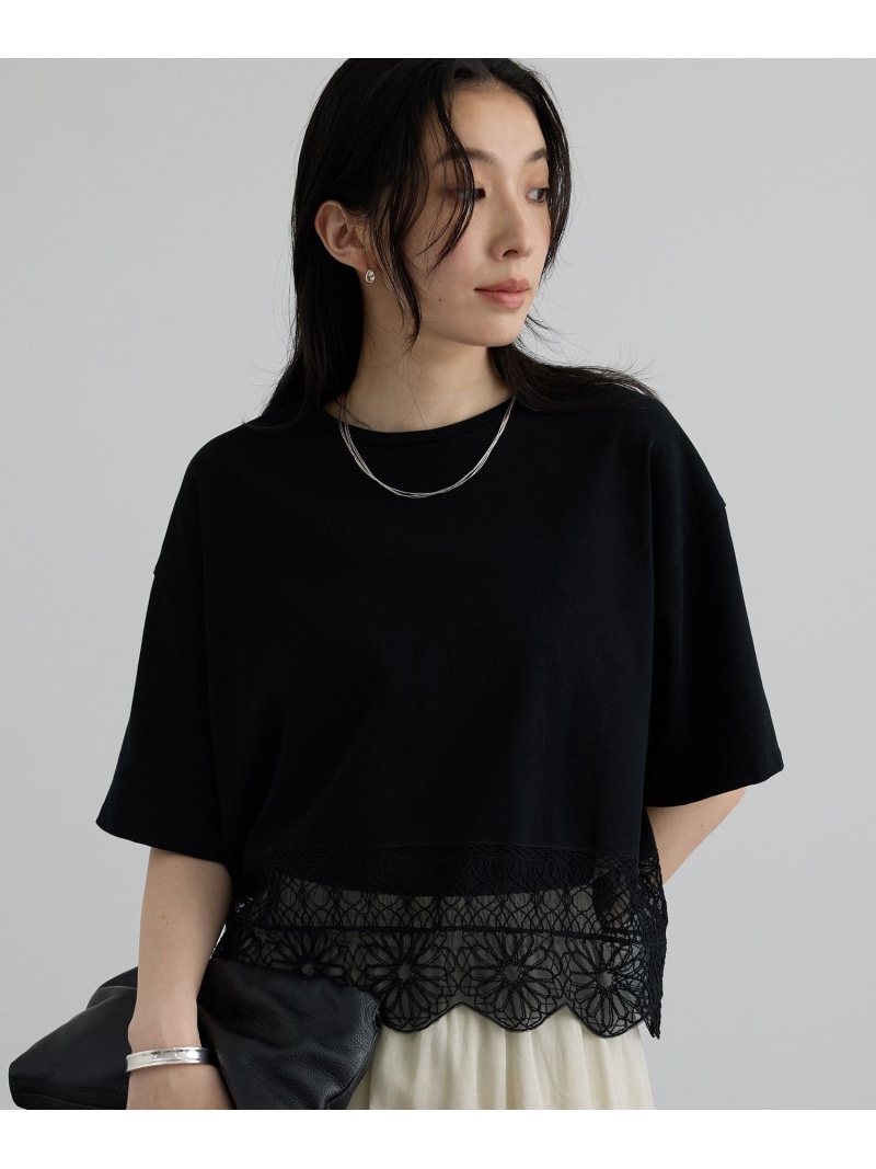 【SALE／30%OFF】アラベスクスカラップレースTシャツ SALON adam et rope' サロン アダム エ ロペ トップス カットソー・Tシャツ ホワイト ブラック【RBA_E】【送料無料】[ Fashion]｜J&rsquo;aDoRe JUN ONLINE