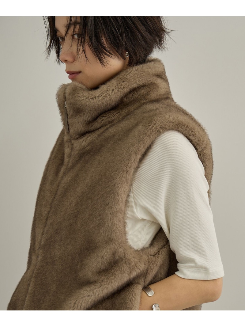 フェイクミンクファージレ SALON adam et rope' サロン アダム エ ロペ トップス ベスト・ジレ ブラウン グレー【先行予約】*【送料無料】[ Fashion]｜J&rsquo;aDoRe JUN ONLINE