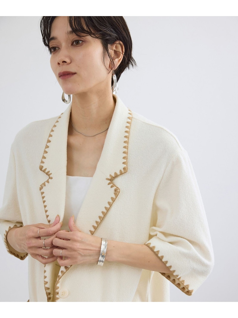 ミニパイルハーフスリーブジャケット / セットアップ対応 SALON adam et rope' サロン アダム エ ロペ ジャケット・アウター テーラードジャケット・ブレザー ブラック ベージュ【先行予約】*【送料無料】[ Fashion]