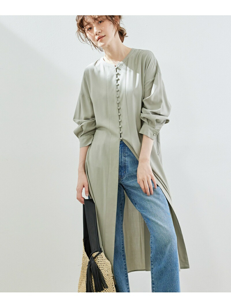 楽天市場 ロングスリットチャイナシャツワンピース Rope Picnic ロペピクニック ワンピース ワンピースその他 グリーン ホワイト ベージュ 送料無料 Rakuten Fashion J Adore Jun Online