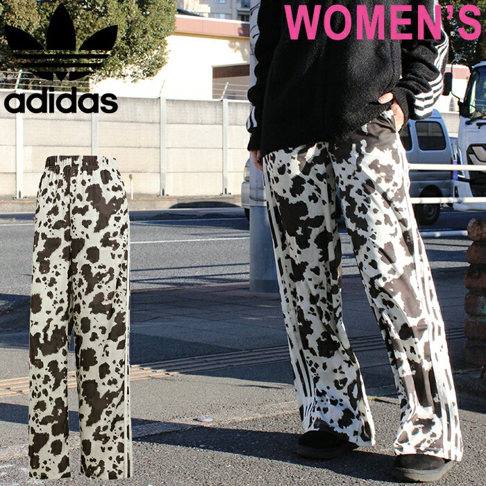 adidas Originals アディダス オリジナルス Y7500 SATIN WIDELEG PANTS (レディース) サテン ワイドレッグ パンツ アニマルプリント モー柄 牛柄 総柄 KA2668 ワイド ボトムス レディース 国内正規 2026SS
