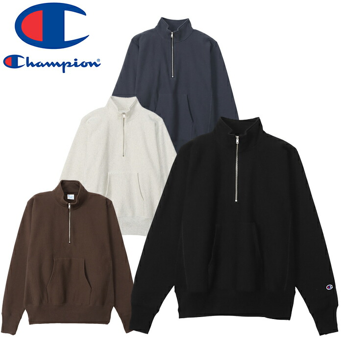 Champion チャンピオン C3-Y017 REVERSE WEAVE HALF ZIP SWEAT SHIRT リバースウィーブ ハーフ ジップ スウェット シャツ 無地 長袖 裏起毛 刺・墸ロゴ ロゴ アウトドア キャンプ スポーツ ストリート メンズ ユニセックス 4カラー 国内正規